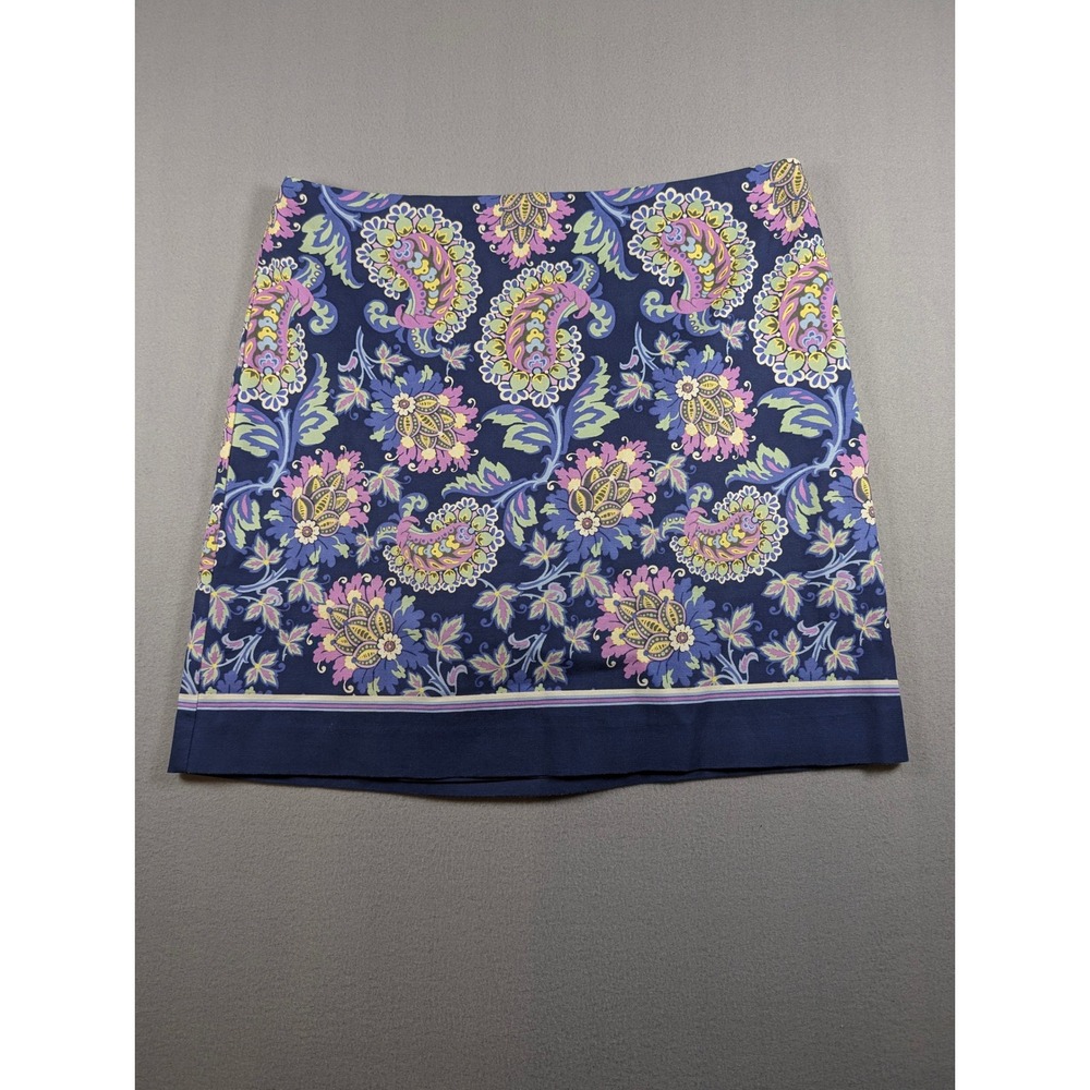 Talbots Navy Paisley Floral Cotton Blend Side Zip Mini Skirt Womens 14